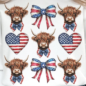 Mucca delle Highlands dell'America Occidentale png, Design per maglietta Coquette Highland Cow, America png, Mucca delle Highlands del 4 luglio png, Sublimazione occidentale, Libertà