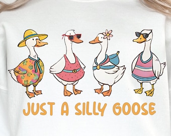 Just A Silly Goose Summer PNG, Red White And Goose PNG, Trending Goose Design Digital Download, Cute Retro Goose Family,Funny Goose Clip art