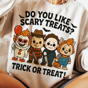 Do You Like Scary Treats Png, Monster Doll Horror Png, Spooky Doll Monster Characters Png, Doll Cartoon Halloween Png, Scary Movie Png