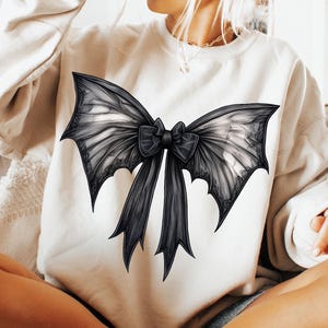 Halloween Bat Gothic Coquette bow png, retro halloween png, trending png, Gothic png, black bow png, soft girl png, Gothic png, Bat png