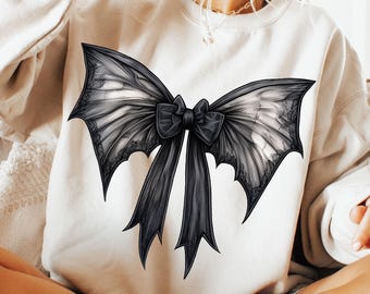 Halloween Bat Gothic Coquette bow png, retro halloween png, trending png, Gothic png, black bow png, soft girl png, Gothic png, Bat png