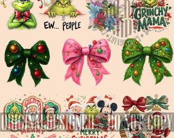 25 Pieces Christmas Grinchy Christmas Png Bundle, Merry Grinchmas Clipart, Funny Holiday Sublimation Design, Grinchy Face, Christmas Design