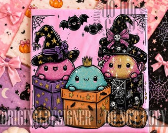 Kawaii Halloween Dumpling Clipart, Glitter Spooky PNG (Digital Download), Retro Halloween Png, Witch Dumpling Halloween Png