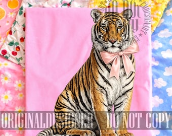 Tiger PNG, Tiger Print Png, Coquette Png, Tiger Clipart, Pink Bow Png, Coquette Tiger Shirt Sublimation, Girly Bow Design Png
