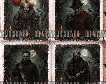 Halloween Horror Characters Bundle Png, Horror Halloween Png, Horror Killers Png, Halloween Png, Retro Halloween Png, Scary Movies Png