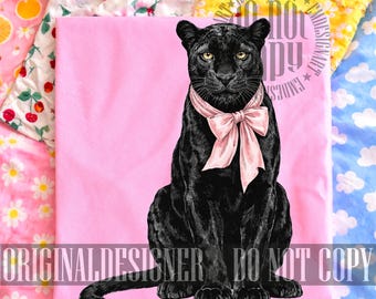 Black Panther PNG, Black Panther Print Png, Pink Bow Coquette Png, Coquette Black Panther Shirt Sublimation, Girly Bow Design Png