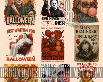 50 Pieces Horror Killer Charaters Halloween Bundle Png, Spooky Season Png, Halloween Vibes Png, Scary Movie Png, Retro Halloween Pumpkin Png