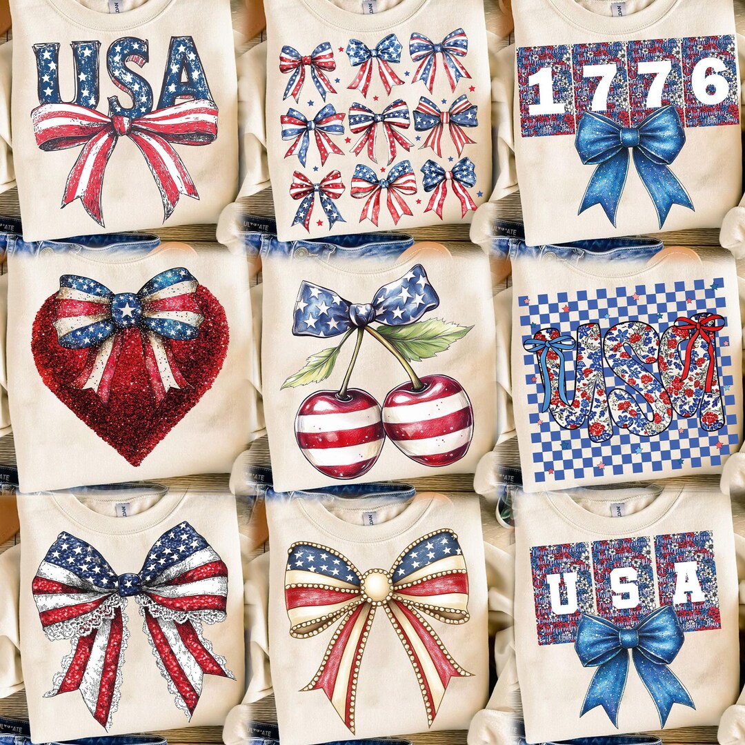 4th of July Bow Bundle PNG USA Flag American Mama Coquette Bow Land of ...