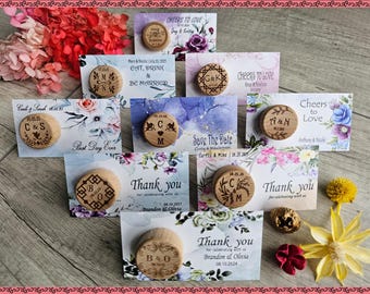 Personalized Engraved Wine Cork Wedding Favors with Thank You Card