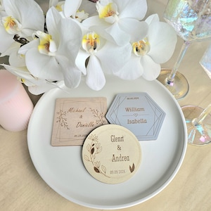 Personalisierter Untersetzer, Geschenk für Gäste, Hochzeitsgeschenk, moderne Untersetzer, Geschenk für Gäste, individuelles Hochzeitsfestgeschenk