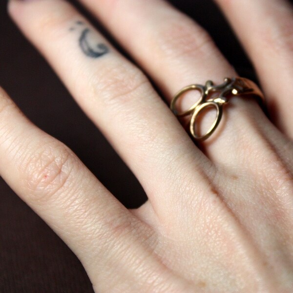 Little Scissor Wrap Ring in Golden Brass, Custom Size