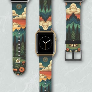 Watch Band Nordic Folk Mountain Pine Tree Camping Spring Wildflowers Nature Watch Accessory Summer Outdoor Adventure Gear Hiking Lover Gift