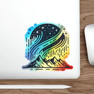 Holographic Northern Lights Sticker Mountains Aurora Borealis Sticker Nature Lover Gift for Adventurer Starry Sky Northern Lights
