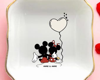 Custom Disney Ring Dish, Mickey & Minnie Balloon Tray, Personalized Engagement Ring Holder, Disney Wedding Gift, Cute Bridal Jewelry Tray