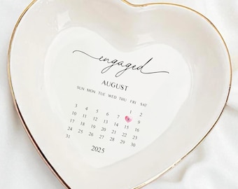 Personalized Engagement Ring Dish, Engagement Dish, Wedding Ring Dish, Bridal Shower Gift, Initials Heart Date Ring Dish, Engagement Gift