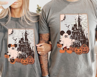 Retro Mickey and Minnie Halloween Couple T-Shirts, Mickey Ghost Shirts, Minnie Ghost Shirts, Spooky Season Sweatshirt, Disney Halloween Tees
