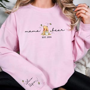 Personalized Mama Bear Shirt With Kids Names Sleeve, Custom Grandma Bear Shirt, Mama Bear Shirt,  Pregnancy Announcement Shirts, Pooh Shirt