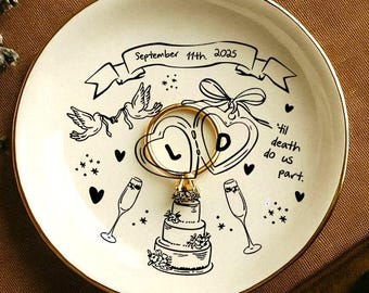 Personalized Wedding Ring Dish, Initial and Date Jewelry Dish, Engagement Trinket Dish, Anniversary Gift, Engagement Gift, Wedding Ring Dish