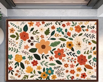 Flower Doormat, Floral Welcome Doormat, Roses Decor Mat, Spring Front Doormat, Housewarming Gift, Boho Modern Gift for Home, Welcome Mat