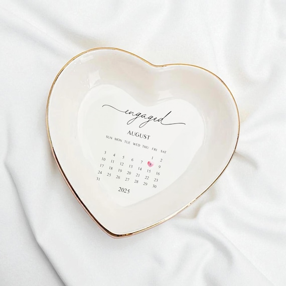 Personalized Engagement Ring Dish, Engagement Dish, Wedding Ring Dish, Bridal Shower Gift, Initials Heart Date Ring Dish, Engagement Gift