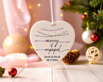 Merry Engaged Christmas Lights Ornament, First Christmas Engaged Bauble, Custom Couple Engagement Gift, Engagement Announcement Keepsake