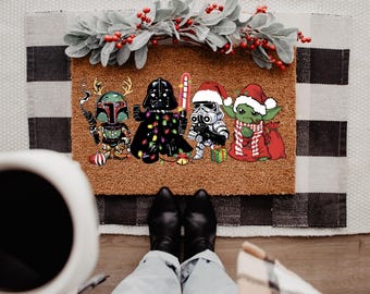 Star Wars Christmas Doormat, Cute Holiday Welcome Mat, Housewarming Gift, Christmas Galaxy War Door Mat, Coir Christmas Entryway Rug