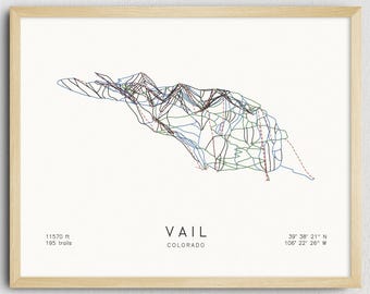 Vail Ski Trail Map Art | Minimalist Colorado Ski Print