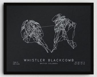 Whistler Blackcomb Ski Trail Map Art | Minimalist British Columbia Ski Print