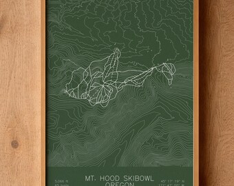 Mt. Hood Skibowl | Oregon | Ski Trail Map Art, Oregon Ski Art, Oregon Ski House Decor, Ski Chalet Decor