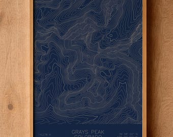 Grays Peak Pen Plotted Topographic Map | Rocky Mountains Contour Art (Colorado)