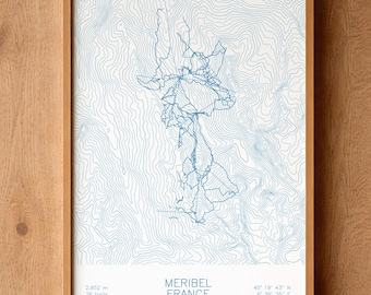 Méribel | Savoie | Ski Trail Map Art, Savoie Ski Art, Savoie Ski House Decor, Winter Lodge Wall Art