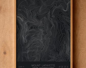 Mount Lafayette Pen Plotted Topographic Map | Mountain Contour Art | White Mountains United States