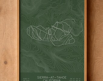 Sierra-at-Tahoe | California | Ski Trail Map Art, California Ski Art, California Ski House Decor, Alpine Wall Art
