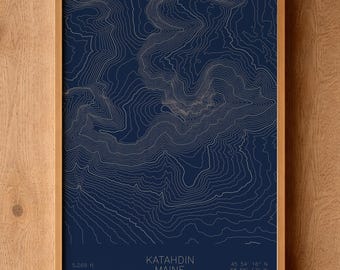 Katahdin Pen Plotted Topographic Map | Mountain Contour Art | Appalachian Mountains United States
