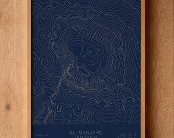 Kilimanjaro Topographic Map Print | Mountain Contour Art | Eastern Rift Tanzania
