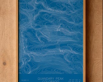 Quandary Peak Topographic Map | Rocky Mountains Contour Art (Pen Plotter)