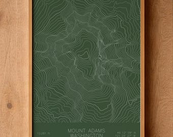 Mount Adams Pen Plotted Topographic Map | Mountain Contour Art | Cascades United States