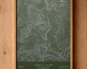 Camel's Hump Topographic Map Art | Green Mountains, Vermont | Pen Plotted Contour Map (12x18")