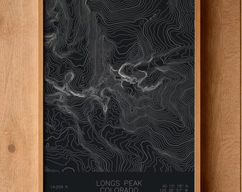Longs Peak Topographic Map Print | Pen Plotter Contour Art | Rocky Mountains Colorado