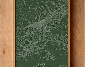 Eiger Pen Plotted Topographic Map | Mountain Contour Art | Alps Switzerland