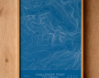 Challenger Point Colorado Topographic Map Art | Kit Carson Massif, Sangre de Cristo | Pen Plotted