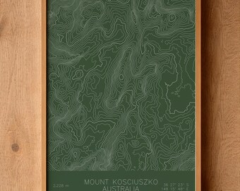 Mount Kosciuszko Pen Plotted Topographic Map | Mountain Contour Art | Australian Alps Australia