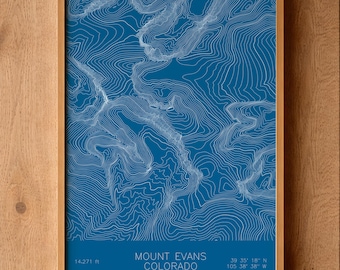 Mount Evans Topographic Map | Colorado Rocky Mountains Contour Art