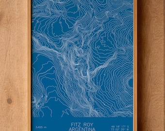 Fitz Roy Pen Plotted Topographic Map | Mountain Contour Art | Andes Argentina