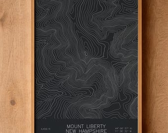Mapa topográfico de Mount Liberty, New Hampshire / Franconia Ridge, Franconia Notch / Trazado a pluma