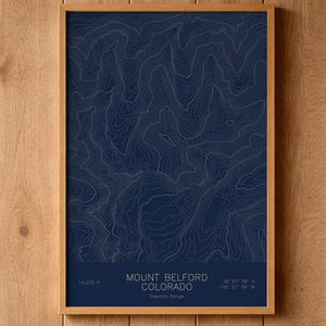 Mount Belford Colorado Topographic Map Art | Collegiate Peaks, Missouri Gulch | Pen Plotted