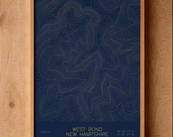 Mapa topográfico artístico de West Bond, New Hampshire / Bond Traverse, Pemigewasset Wilderness / Trazado a pluma