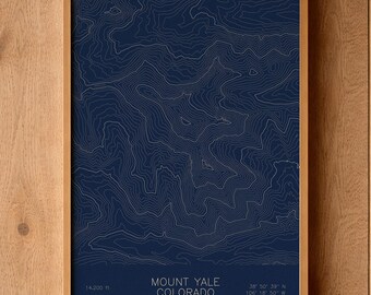 Mount Yale Colorado Topographic Map Art | Sawatch Collegiate Peak, Buena Vista | Pen Plotted