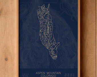 Aspen Mountain | Colorado | Ski Trail Map Print, Colorado Ski Art, Colorado Ski House Decor, Winter Lodge Wall Art