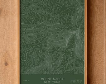Mount Marcy Topographic Map Print | New York Mountain Contour Art |  Adirondack Mountains United States